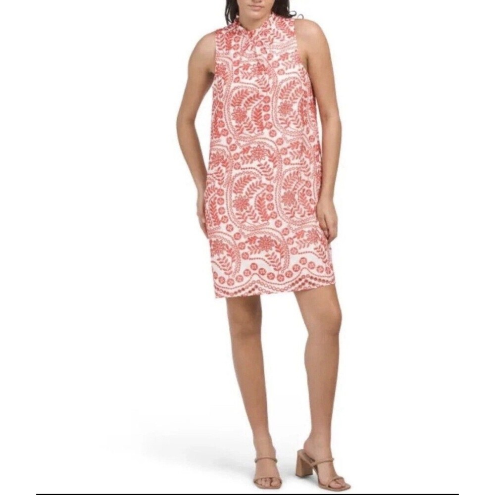 JULIA JORDAN Ivory/red Sleeveless Embroidered Eyelet Mini Dress Size 14 Floral